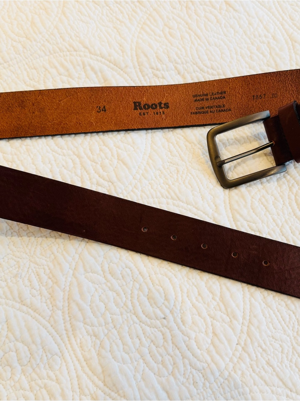 Roots Brown Leather Belt with Metal Buckle - Roots